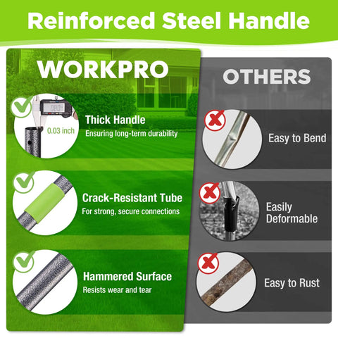 Reinforced steel handle comparison for 15 Inch Thatching Rake For Lawns With 5 Foot Handle Beefy Heavy Duty Dethatcher Rake With Adjustable Head
