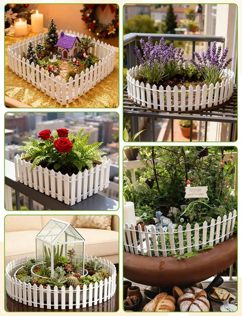 Three Piece 35 Inch White Mini Christmas Garden Fence For Fairy Gardens And Dollhouses Wood Picket Ornament Fence For Landscaping And Dollhouse Village DIY Build Easy To Install Durable Reusable Garden Decor used in various garden settings