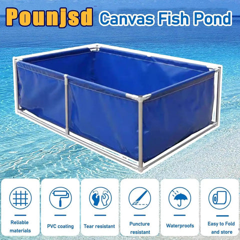 Waterproof Canvas Fish Pond Tank For Outdoor Storage with PVC coating and steel frame, displayed on water surface.