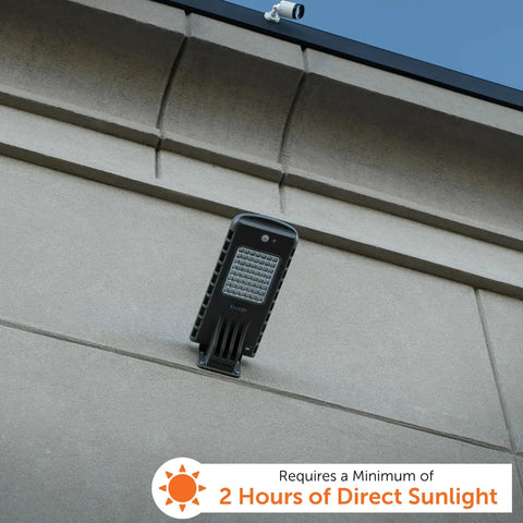 Powerful 12-Watt Waterproof Outdoor Solar Security Light With PIR Motion Sensor And Timer mounted on a building wall