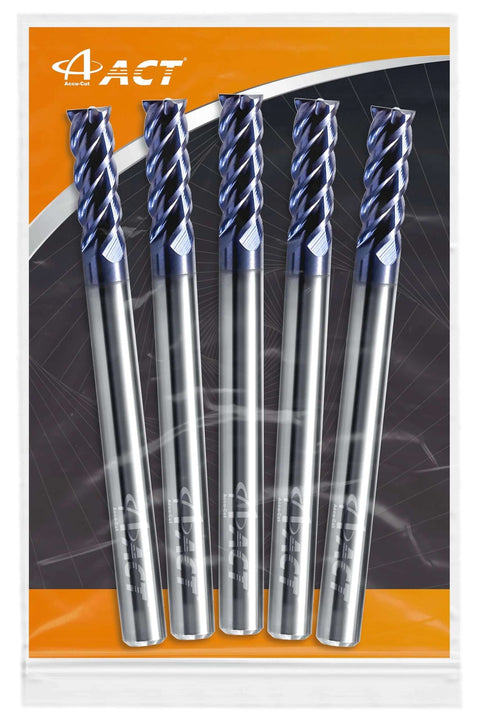 ACCUCUT 1/8 in carbide square-end mill set, 5 pcs, 4-flute, AlTiN-coated, 45° helix