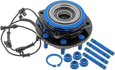 Front Wheel Bearing And Hub Assembly For 2005 To 2010 Ford F250 F350 Super Duty Four Wheel Drive with blue components and hardware.