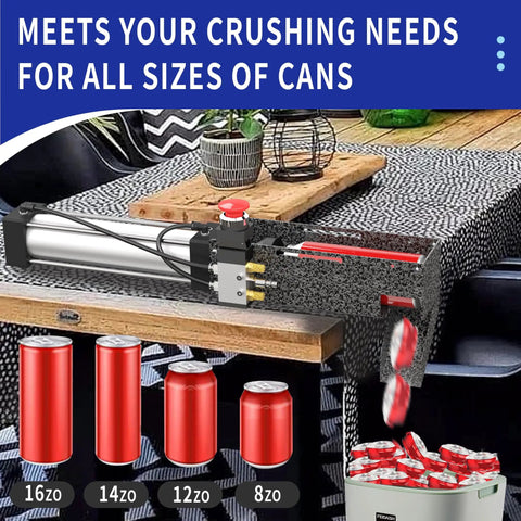 Beast Mode Pneumatic Can Crusher For 12oz To 16oz Cans, Wall Mounted Aluminum Smasher demonstrating crushing efficiency.