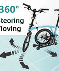 Brompton omni wheel upgrade on folding bike showcasing 360° movement for smoother rides.