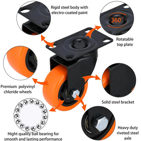 3 Inch Heavy Duty Swivel Caster Wheels Industrial Plate Caster Set Of 4 Without Brakes 1000 Lb Load Capacity features explained