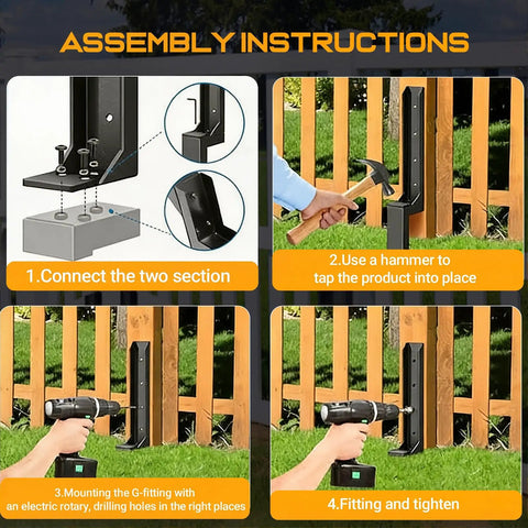 Heavy Duty Fence Post Repair Kit With Rust Resistant Metal H Shaped Support Bracket And Anchor Bolts installation guide