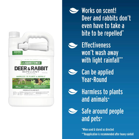 Deer And Rabbit Repellent 2 Pack Ready To Use Gallon Rain Resistant Spray For Gardens Flowers Shrubs Trees And Vines label