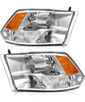 Dodge Ram Quad Beam Halogen Headlights Assembly Chrome Housing Amber Reflector Driver And Passenger Side For 2009 2018 Ram 1500