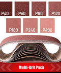 3 By 21 Inch Sanding Belt Set Pro Grade Aluminum Oxide Grits variety pack showing multiple grits from 40 to 400 for belt sander