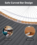Detail of curved spreader bar and quilted fabric on Double Portable Hammock With Stand For Two People, Dark Gray.