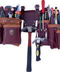 Built Tough Full Grain Leather Pro Grade Framer Tool Rig With Multi Pockets, Hammer Holder, 2 Pouches And Belt, loaded with tools