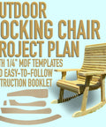 Dead Easy Outdoor Rocking Chair Plans With Smooth Ride Precision Mdf Templates And Goof Proof Step By Step Guide For Ultimate Backyard Kickback Lounge Made In Usa, showing a wooden rocking chair and project details.