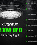 20-Pack 200W UFO LED High Bay Lights, 20,000 Lumens, 5000K Daylight, 120V, displayed in a dark warehouse.