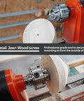 Heavy Duty Wood Lathe Chuck With Self Centering Scroll Jaw System secures a wood blank on lathe for bowl making.