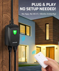 Outdoor Wireless Remote Control Dual 3 Prong Outlet Weatherproof Power Strip With Wall Mount And Handheld Switch Expandable Indoor Outdoor Heavy Duty 15A 1875W 7 Inch Cord 100 Feet Range ETL Listed, weatherproof remote switch