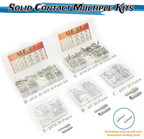 Deutsch DTM Connector Kit 60 Pieces With Solid Pins And Female Sockets For 20 22 AWG Wiring, 30 Pairs, seal blind plugs visible