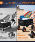 38 Inch Collapsible Beach Wagon With 10 Inch Balloon Wheels For Sand All Terrain Heavy Duty Beast Hauler 460 Pound Capacity Foldable Wagon For Camping Groceries And Sports Black on a beach