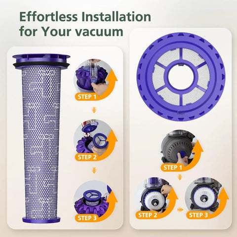 Replacement Vacuum Filter Set For DC41 DC65 DC66 UP13 UP20 UP30 Ball Animal Series with installation steps shown