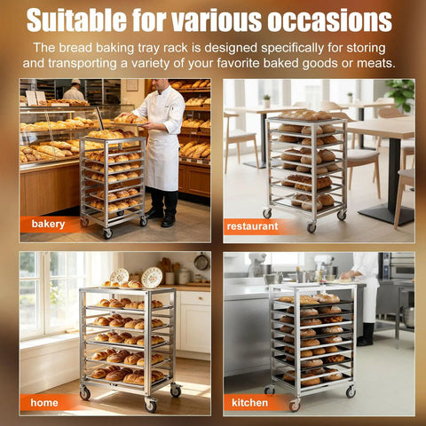 Heavy Duty 9 Tier Commercial Cooling Rack With Smooth Roll Locking Casters, Solid Aluminum Build, Space Saving Bakery Sheet Pan Holder, Sick Storage Cart For Any Bustling Kitchen Crew