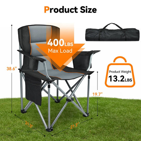 Oversized Heavy Duty Fully Padded Outdoor Folding Chair 2 Pack With Cup Holder Cooler Bag And Side Pocket Carry Bag Included