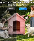 Powerful 1000W Electric Paint Sprayer For Fast House Painting with Smooth Coverage on Walls Furniture and Fences No Drip Hassle Gets Jobs Done Quick Weekenders Will Absolutely Love This Corded Gun in action painting a dog house.