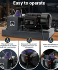 Badass Heavy Duty Lawn Mower Blade Sharpener With Nine Inch Grinding Disc And One Horsepower Motor setup steps on counter.