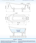 Heavy Duty Acrylic Clawfoot Bathtub Featuring Fly Slipper Contour And Straight Up Brushed Nickel Fixtures Complete No Stress All In One Luxury Home Soak Package dimensions diagram with measurements.