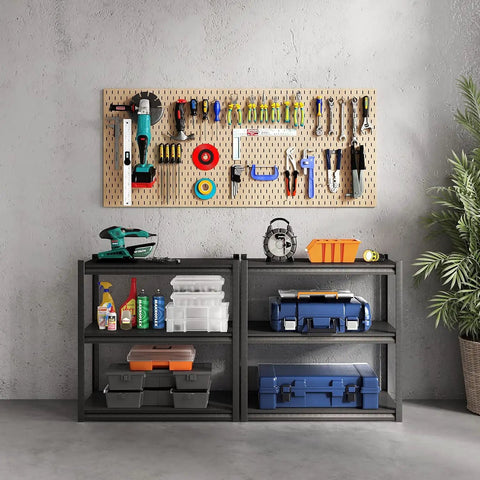 Beefy Heavy Duty Garage Shelving Unit 32 Inch Wide 3 Tier Steel Rack Holds Up To 900 Lbs Adjustable Storage Shelves for Tools and Gear in Your Garage for Home and Workshop Organization and Storage in garage with tools