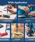 62-In-1 Precision Screwdriver Kit With 58 Magnetic Bits in use for cellphone, laptop, game console, glasses, and camera repair