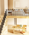 Heavy Duty U Shaped Staircase Handrail For Indoor And Outdoor Use At Three Foot Height with black steel design and stylish decor.