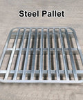 Rugged As Nails Steel Forklift Pallets Built Heavy Duty For Warehouse Storage Platform With Sure Grip Anti Slip Metal Grid top view of steel pallet with slotted design.