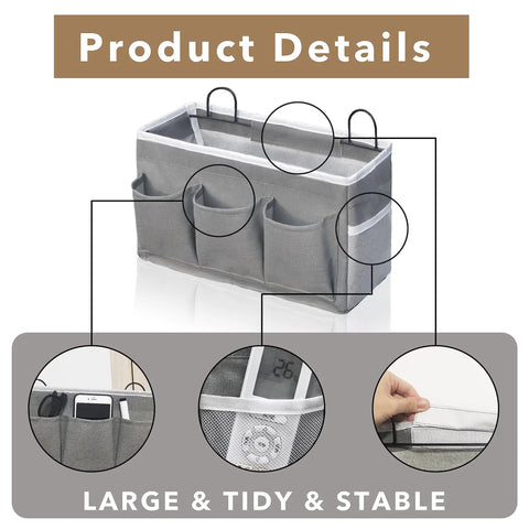 Two Pack Large Wall Hanging Organizer With Three Pockets Linen Fabric Door Hanging Storage Baskets Waterproof for Kitchen Bedroom Office And RV Camper Gray, showing large gray storage basket with multiple pockets.