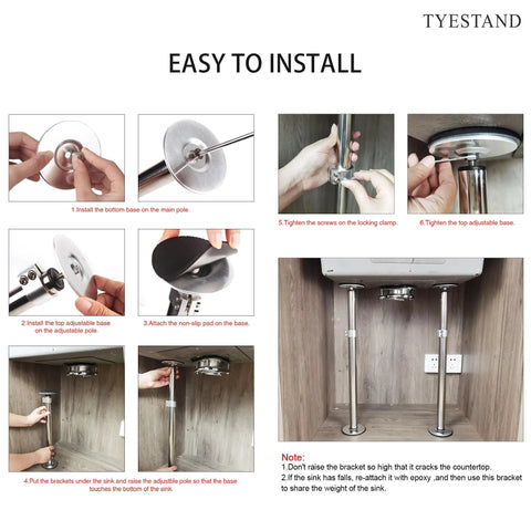 Installation guide for Undermount Sink Brackets Stainless Steel Adjustable Sink Legs Kit For Kitchen Sinks, Easy No Drill Setup
