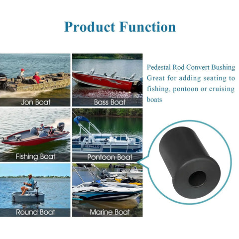 Two Pack SP-14000 Seat Rod Adapter Bushing Converts 1.77 Inch Bases To Accept Three Quarter Inch Boat Seat Pin Posts For SP14000 Series Pedestal Kits, Compatible With Universal Marine Seat Upgrades, black bushing for boat seating
