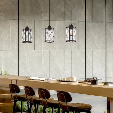 Three Pack Crystal Shade Pendant Lights for Kitchen Island Chrome Finish 4.75 Inch Hanging Fixture over bar area