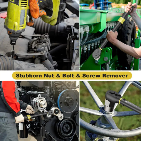 Heavy Duty 24 Piece Bolt Extractor Kit With One Half Inch And Three Eighth Inch Drive in use on various machinery parts.