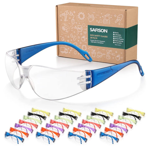 28 Pack Kids Safety Glasses Set With Seven Color Frames For Nerf Parties Science Projects And School Use ANSI Z87.1 Plus Protection