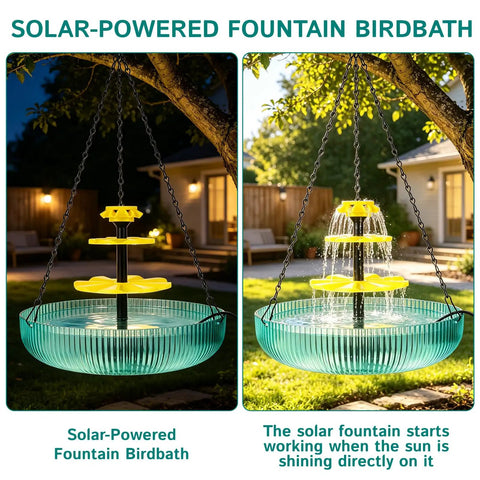 3 Tier Hanging Solar Bird Bath Fountain With Cascading Water Feature And 16.4 Foot Cord Large Bird Bowl For Hummingbirds