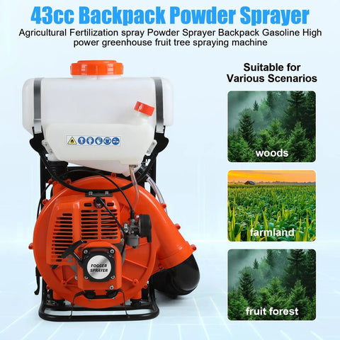 Orange Gas Powered Backpack Fogger With 43cc Engine 20L Mosquito Control Sprayer 12m Spray Range Pro Grade Agricultural