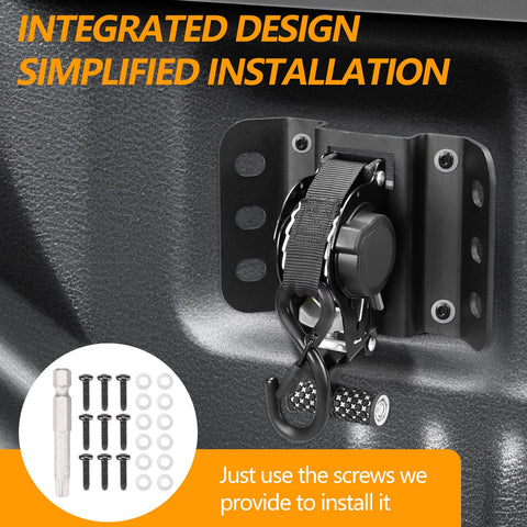 Ford F150 2015-2025 2 Pack Retractable Tie Down Straps, 10 Ft Self Retracting Ratchet Straps With Boxlink Plates, installed view.