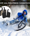 Mountain biker in snow with inset of 4 Pairs Bike Brake Pads Kit For Disc Brakes Replacement With Resin And Semi Metallic Material Quiet Wear Resistant And Low Noise Braking Convenient Set For Quick Swap Compatible With Magura MT5 MT7.