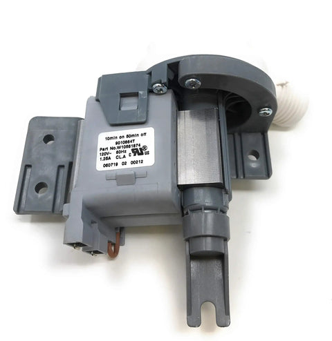 Washer Drain Pump W10581874 Replacement for Kenmore and Maytag, close-up view of replacement pump, exact fit OEM quality model