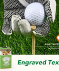 Golf glove holding ball on tee from Custom Golf Tees Bulk Pack With Your Name Or Logo In A Pouch, Two And Three Quarters Inch Hardwood Tees For Gifts Parties And Favors, Personalize Text And Design For A Standout Round.