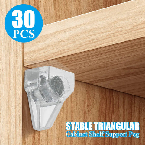Heavy Duty Clear Shelf Pin Pegs 3mm With Solid Zinc Steel Core 30 Pack Adjustable Cabinet Support Brackets installed on wood