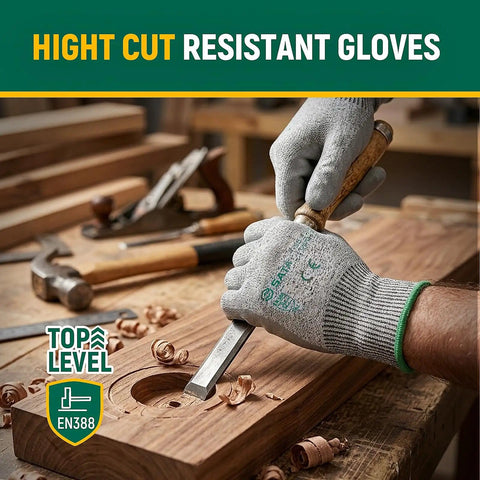Heavy Duty Cut Resistant Gloves Level 4 EN388 Certified For Extreme Protection for woodworking with tools on bench
