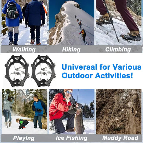 Ice Cleats For Boots Anti Slip Crampons With 19 Stainless Steel Spikes Traction Grips For Hiking Walking Fishing Mountaineering