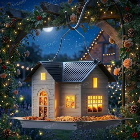 Solar Powered Hanging Metal Bird Feeder With Solar Lights Weatherproof Outdoor Lantern Dual Compartment Bird House Garden Decor For Yard Or Patio A Thoughtful Gift For Mom And Grandma in garden setting.