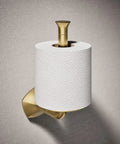 Occasion 27064-2MB Vertical Toilet Paper Holder in Vibrant Brushed Moderne Brass, wall-mounted with roll displayed