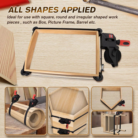 23 Ft Variable Angle Band Clamp For Woodworking securing picture frame, barrels, and odd shaped pieces with vario clip corners.