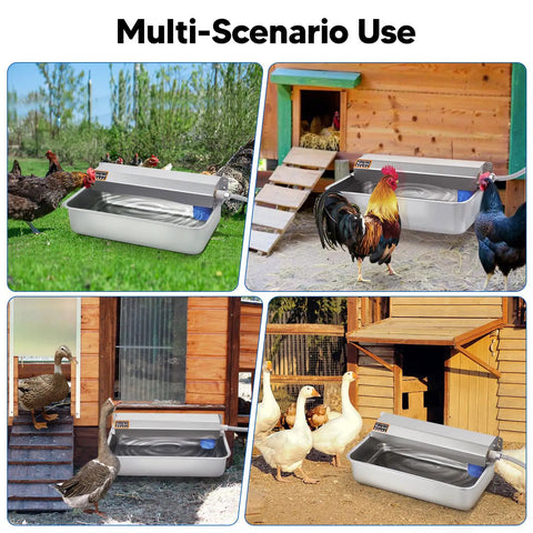 Top Tier Automatic Dog Water Dispenser 6 Liter Gravity Feeder in use for chickens and ducks outdoors.